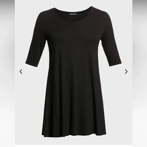 Eileen Fisher Elbow-Sleeve Viscose Jersey Tunic in Black minimalist comfy - Picture 4 of 10